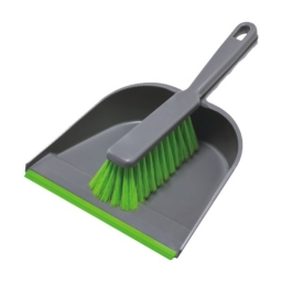Dustpan with rubber lip and brush